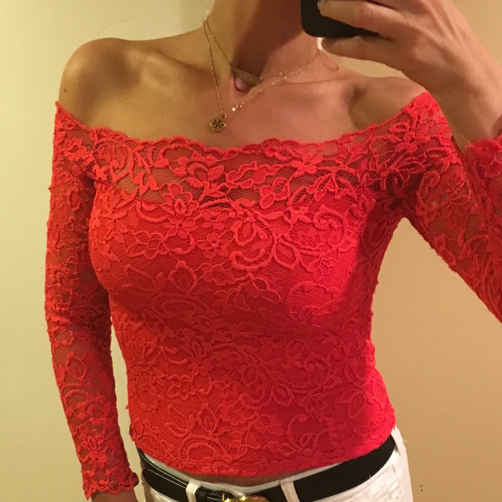 Red women lace top